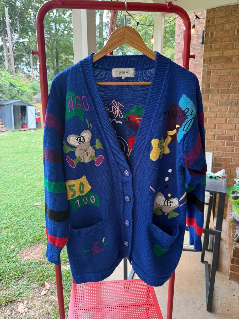 Bold Blue Men’s Cartoon Patch Cardigan Jacket